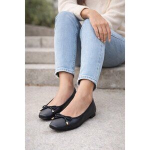 Steve Madden Black Leather Ballet Flats Women 7.5M Bow Classic Comfort Shoes